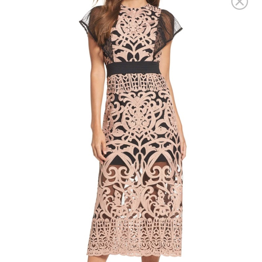 Foxiedox Rosabel Embroidered Midi Sheath Dress